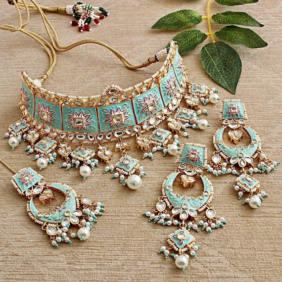 Mint green kundan set deals