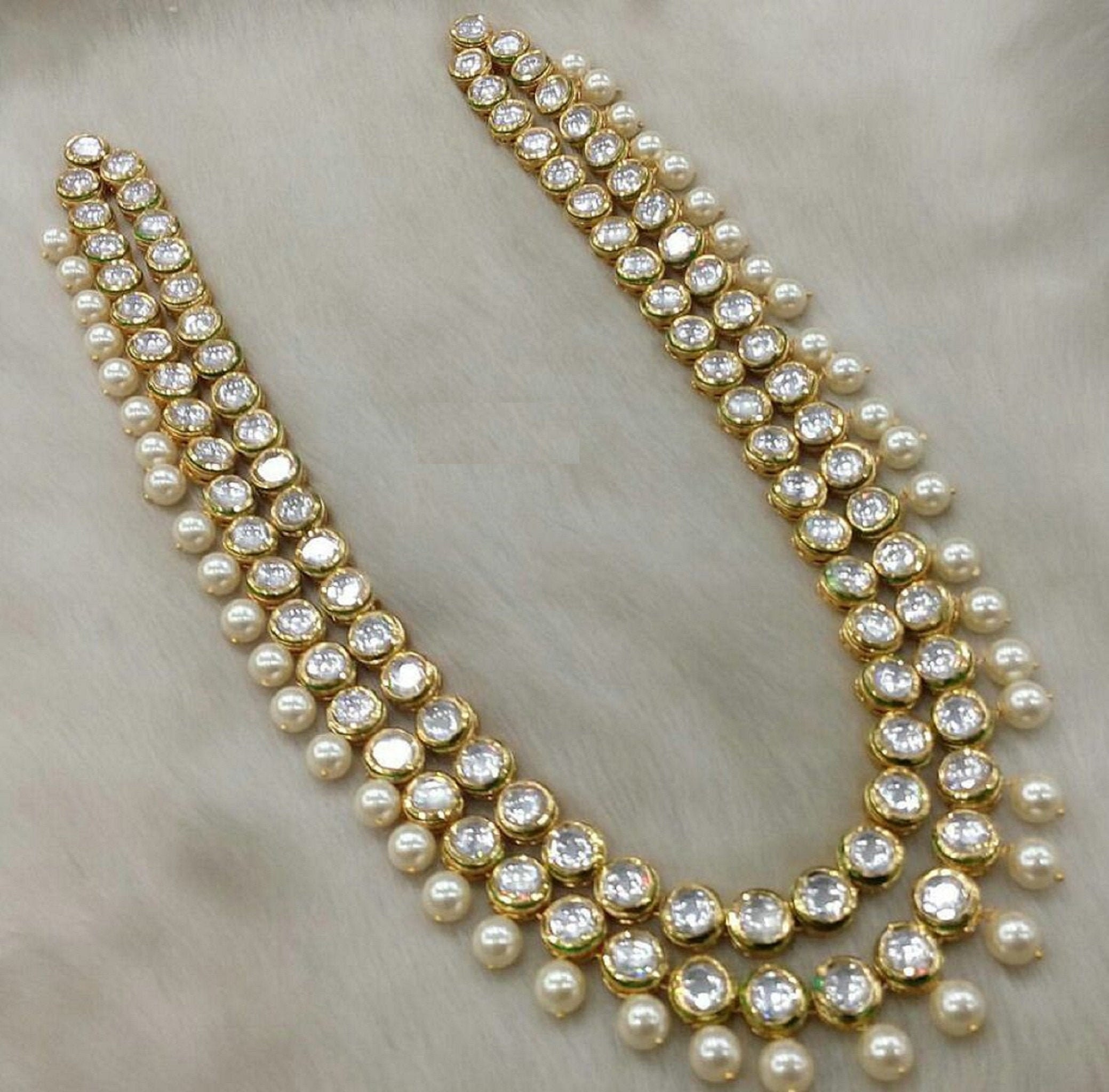 Kundan long necklace / Kundan 2 layered long necklace / Etsy