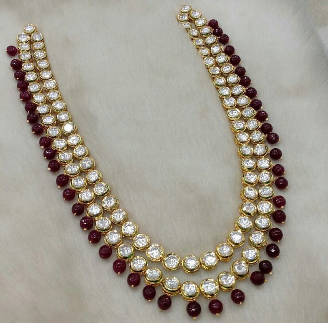 Kundan long necklace / Kundan 2 layered long necklace / Etsy