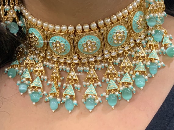 Green meenakari necklace sale