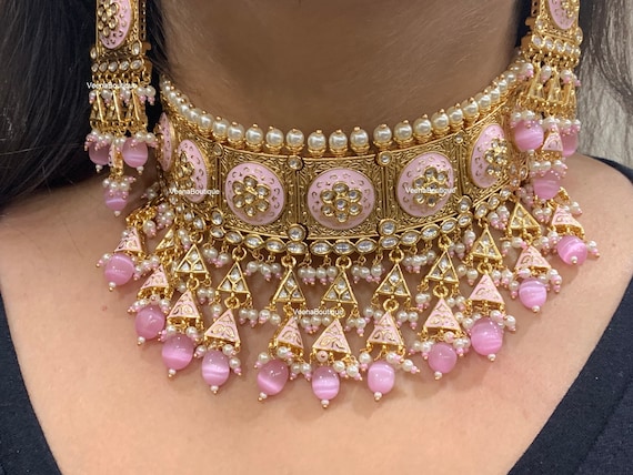 Pink shop meenakari necklace