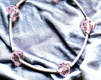 GRATITUDE Bracelet\Unique Upcycled Pink Beaded and Silver Bracelet\Gift for Gratitude\Birthday Gift\ Blessing Bracelet \ Anytime Gift