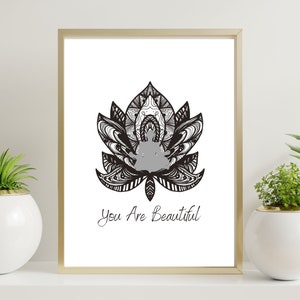 Minimalistischer One Line Kunstdruck, Abstrakte Linienzeichnung, You Are Beautiful Inspirierende Wandkunst, Yoga Studio Kunstdruck SOFORTIGER DIGITALER DOWNLOAD