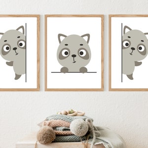 Fun Racoon Prints, Set Of 3 Cute Animal Prints, Wall Art for Kids or Nursery, Forest Animal Prints, DIGITAL DOWNLOAD