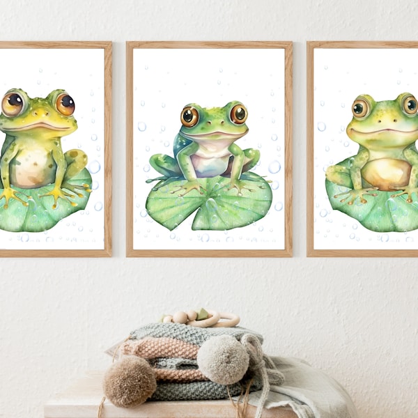 Watercolor Frog Prints, Set of Adorable Watercolor Frogs, Nature Pond Digital Wall Art, Boho Frog Prints, Gift Prints, EASY DIGITAL DOWNLOAD