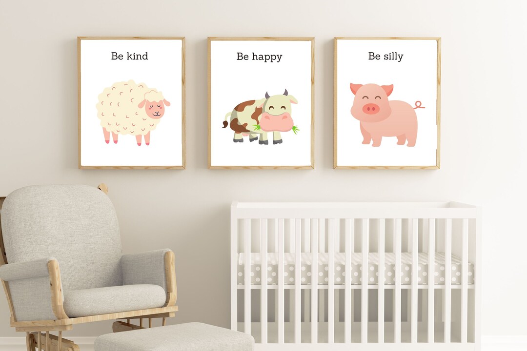 Farm Animal Nursery Prints Set of 3 Animal Prints for Baby Room Wall ...