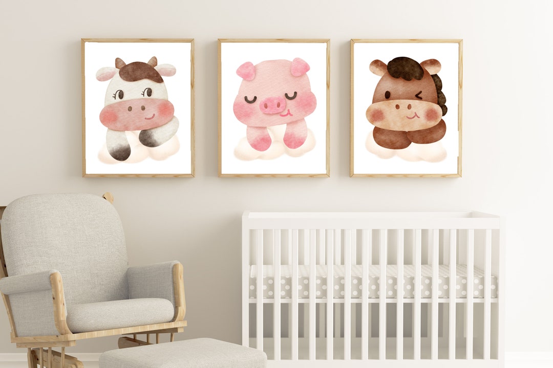 Farm Animal Nursery Prints Set of 3 Animal Prints for Baby Room Wall ...