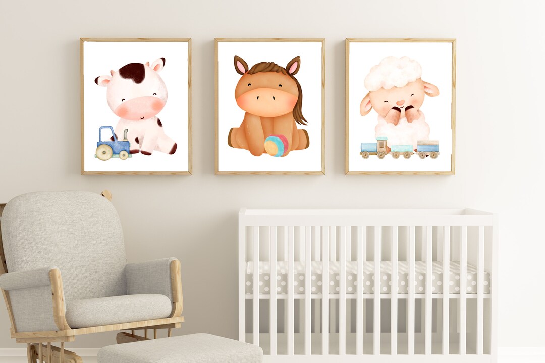 Farm Animal Nursery Prints Set of 3 Watercolor Boho Kids' Room Wall ...