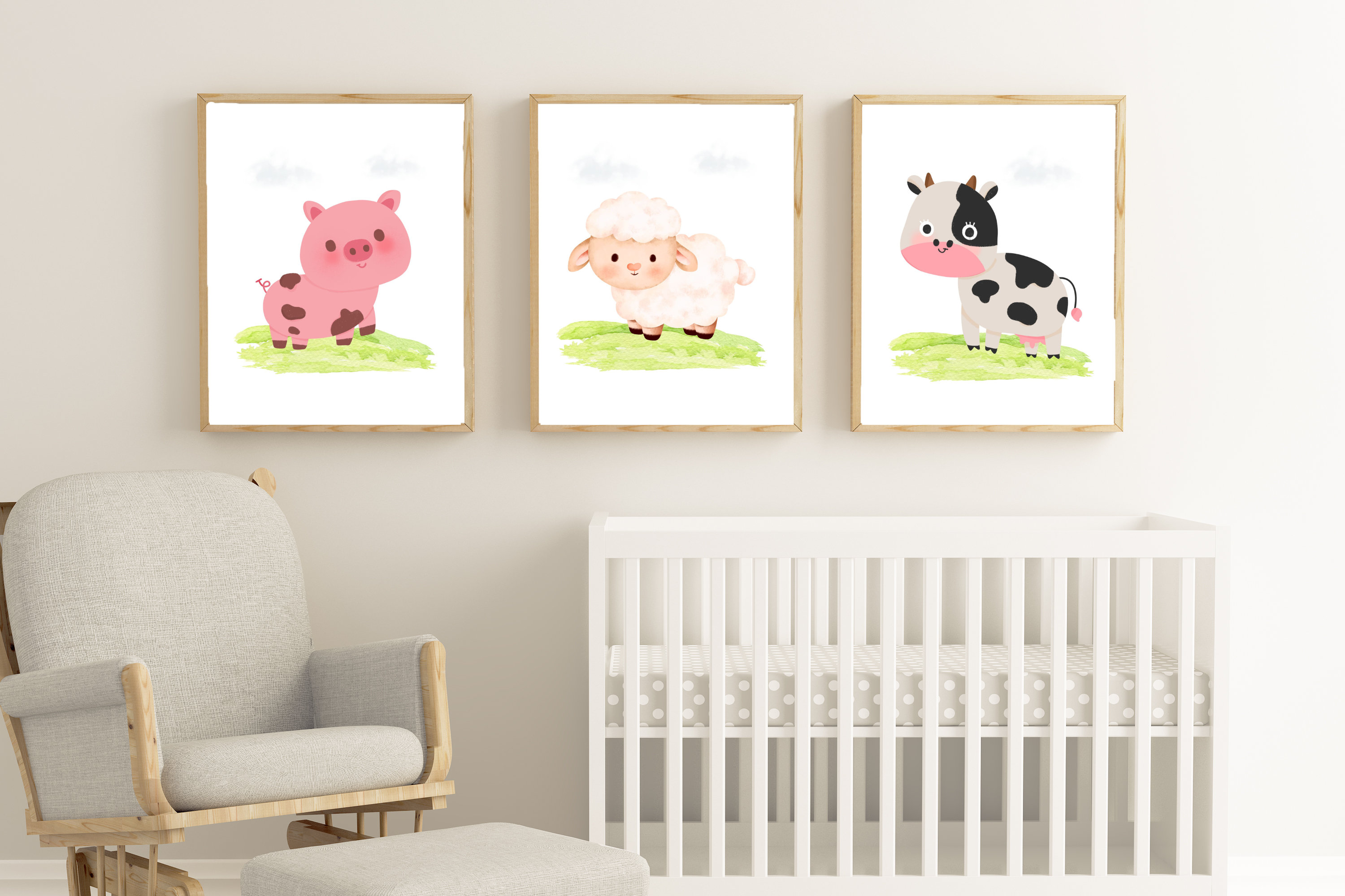 Farm Animal Nursery Prints Set of 3 Watercolor Wall Art Prints Etsy