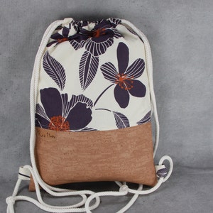 Turnbeutel Gymbag lila Blumen Korkoptik
