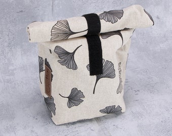 Lunchbag groß mit grauen Ginkgo Blätter