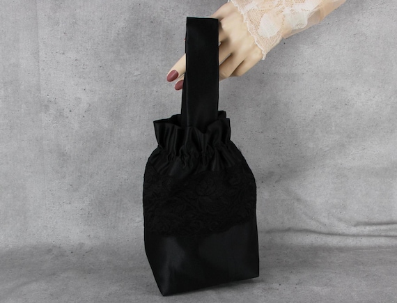 Brautbeutel, schwarz elegante Tasche zum Abendkleid, Satin mit