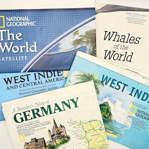 Lot of 5 Vintage National Geographic Maps and Supplements : Paper ephemera for traveler's journals