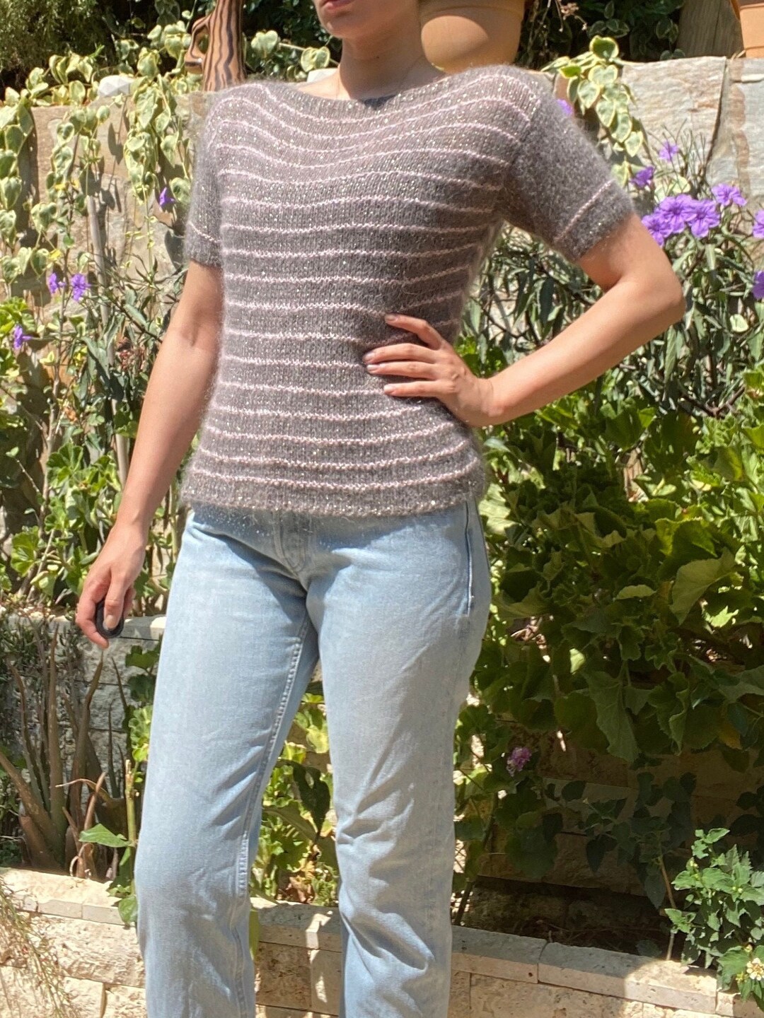 Ciara Grey Stripe Mohair Wool Knit Sweater main image 0