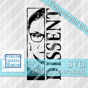 Dissent Svg, RBG SVG, Ruth Bader Ginsburg SVG, Commercial Use Svg, Rbg Digital Download File, Rbg Svg Cut File