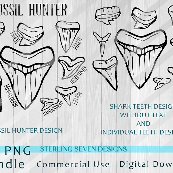 Shark Tooth SVG PNG Bundle, Fossil Hunter Shark Teeth Design, Gift for Dad, Gift For Mom, Paleontology, Megalodon Tooth, Shark Teeth