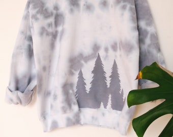 SAMPLE SALE | Size Med Forest Trees Night Sky Blue Tie Dye Crewneck Sweater