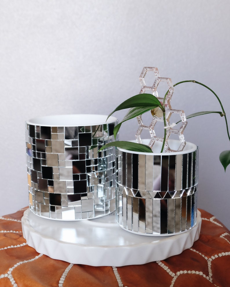 GEORGE Disco Planter 4in Mosaic Mirrored Planter Unique Ceramic Pot for Plants image 7