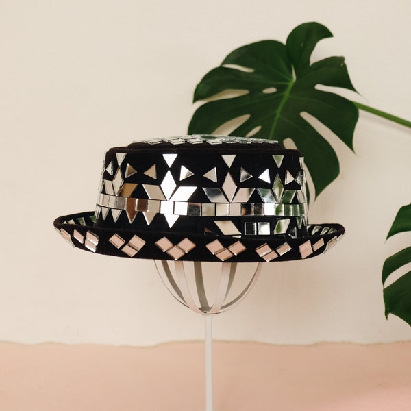 WALTER Disco Festival Hat | Mosaic Mirrored Pork Pie Hat | Burning Man, EDC, Rave Hat