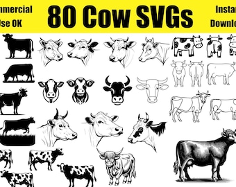80 Cow SVGs | Vector Illustration Clipart