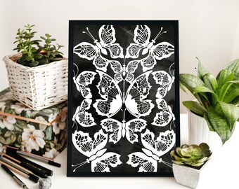 Black and White Butterflies Digital Wall Art