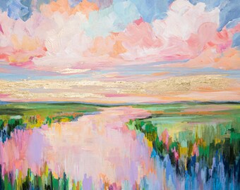 Golden Isles Marsh Art Print: Hand Embellished Gold Foil Landscape