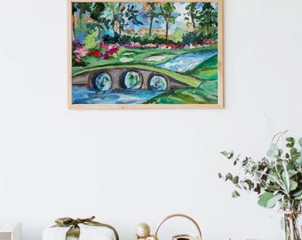 Amen Corner Golf Print | Fathers Day Gift Augusta Azalea Painting, Masters Inspired Wall Art