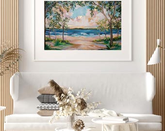 Coastal Canopy Fine Art Print | Beach Path Seascape Canvas Art, Gold Leaf