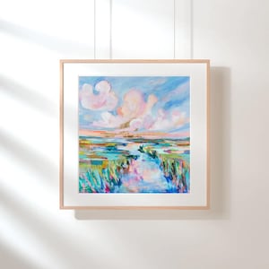 Annie Howell Colorful Silence Embellished Art Print, abstract art; mixed media art, gold art, colorful art, print, coastal art, blue art