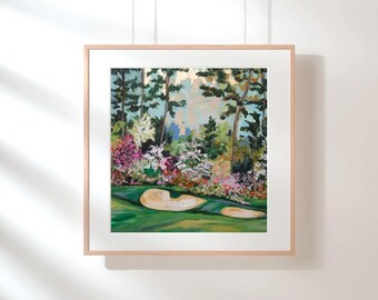 Augusta Golf Course Art | Fathers Day Azalea Line Print Masters Inspired Landscape Painting