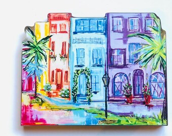 Rainbow Row Charleston Acrylic Block Art | Colorful Houses Coastal Decor