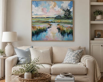 Room Changer Coastal Marsh Landscape Canvas Giclée Print | Blue Green Nature Artwork