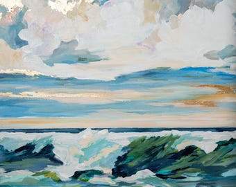Coastal Ocean Art Print: Tide and Fury Hand Embellished Giclee Art by Annie Howell