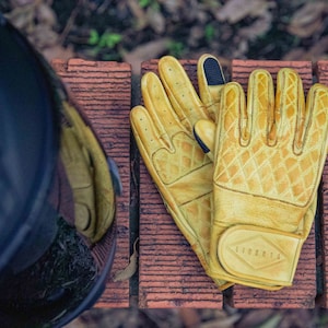 Yellow Kiwi Leather Motorcycle Gloves, Cowhide Leather Biker Glove