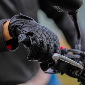 Black Leather Men's Motorcycle Gloves, Cowhide Leather Biker Glove