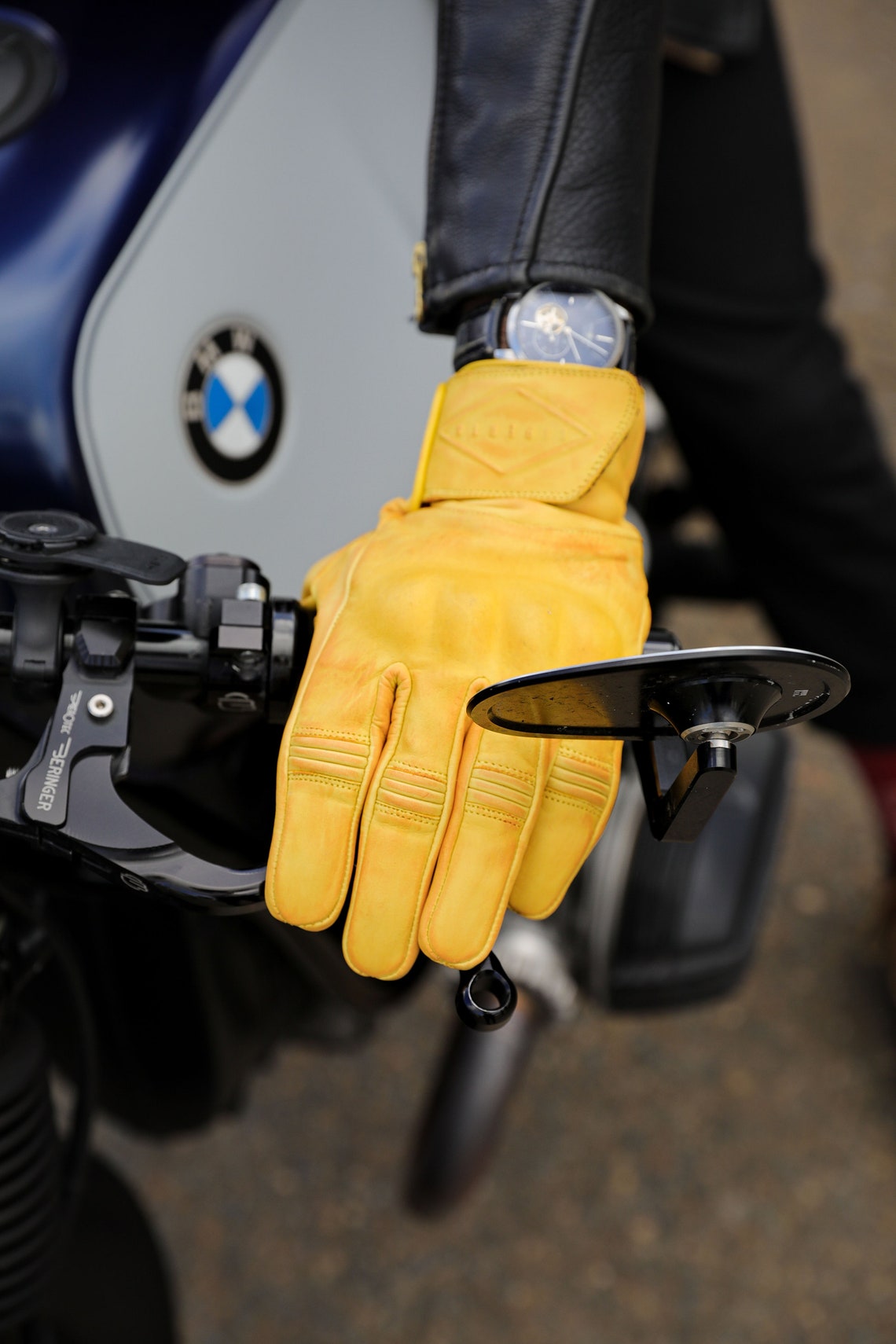 Yellow Leather Men's Motorcycle Gloves Cowhide Leather Etsy
