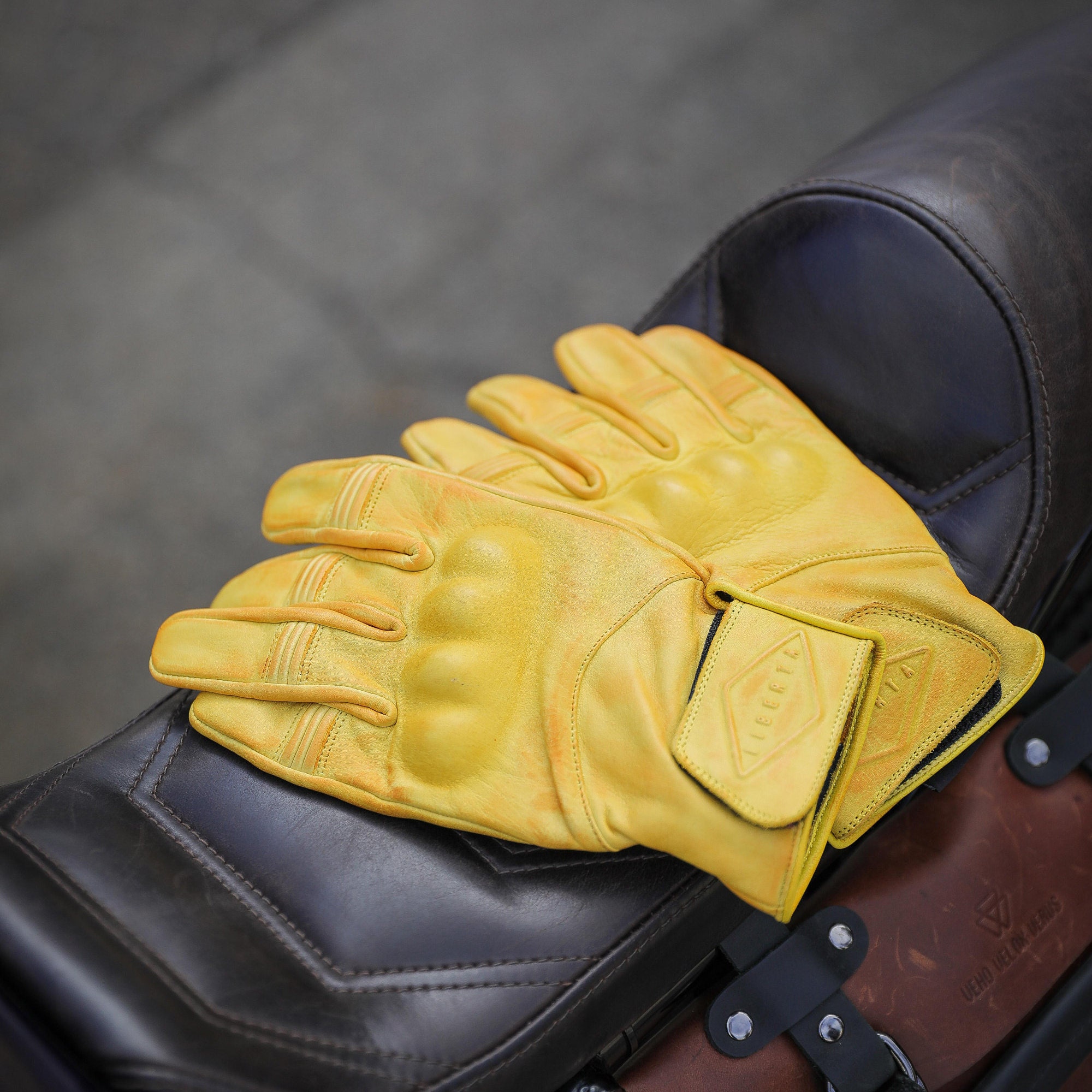 Yellow Leather Men's Motorcycle Gloves Cowhide Leather Etsy