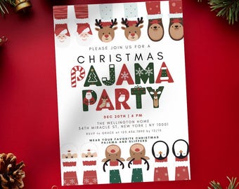 Christmas Pajama Party Invitation, Cute Kids Holiday Sleepover Invite, Editable Canva Template, Instant Download Printable Christmas Evite