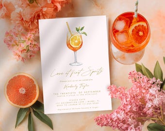 Love at First Spritz Bridal Shower Invitation, Aperol Spritz Bridal Shower Invite, Citrus Bridal Brunch, Orange Canva Template K-BR31