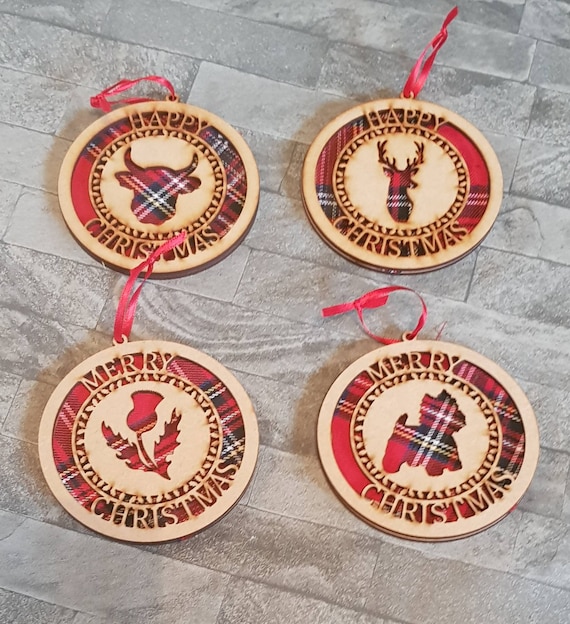 Scottish Tartan Christmas Tree Decorations Handmade Wooden Etsy