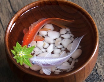 Resin Bonsai Painting, Resin Painting  koi in Wood Bowl, 3D resin painting, Painting Art, Collection Art, Art Decoration, painting gift