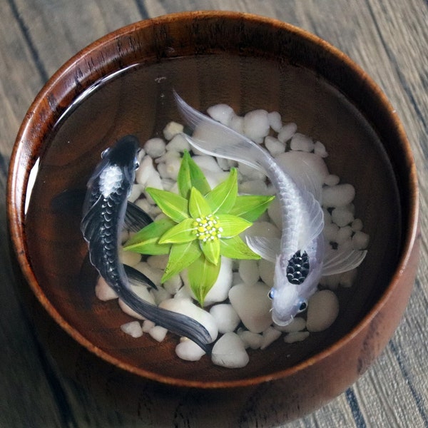 Pintura de resina 3D pez Yin Yang, pecera de pintura de resina, pintura de resina 3D, arte de pintura, arte de colección, decoración de arte, regalo de pintura