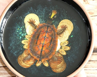 Peinture argent tortue/Cuora trifasciata, peinture résine 3D tortue, superposition de couches, art, art de collection, art décoration, cadeau pour elle