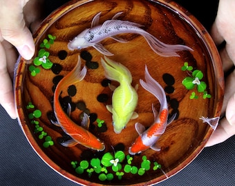 Tanque de peces de pintura 3D, pez dorado y koi de pintura de resina 3D, arte de pintura, arte de colección, decoración de arte, regalo de cumpleaños, regalo para ella