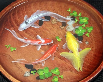Koi fish 3D goldfish Decor fish painting 3D resin painting goldfish in a plate,A pair of Koi Carp, Painting Art, Collection Art, Art Decor