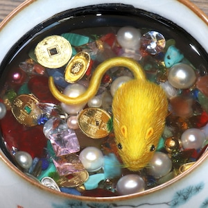 3D Epoxyhars schilderij, 3D schilderij gouden ratten/muis, schilderkunst, collectie kunst, kunstdecoratie, Epoxy ambachten, ratten schilderen