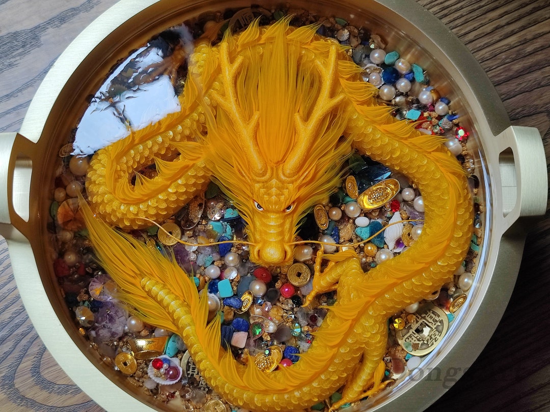 Resin Painting Traditional Golden Dragon in Copper Furnace 3D - Etsy