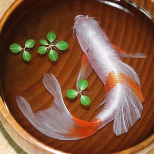 Resin Painting long tail koi in Wooden Bowl, 3D resin painting, Painting Art, Collection Art, painting gift, koi art, layer painting