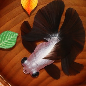 Dessin 3D poisson rouge noir, peinture 3D en résine, artisanat en résine, peinture, simulation, poisson rouge noir, collection, art, art déco, peinture cadeau