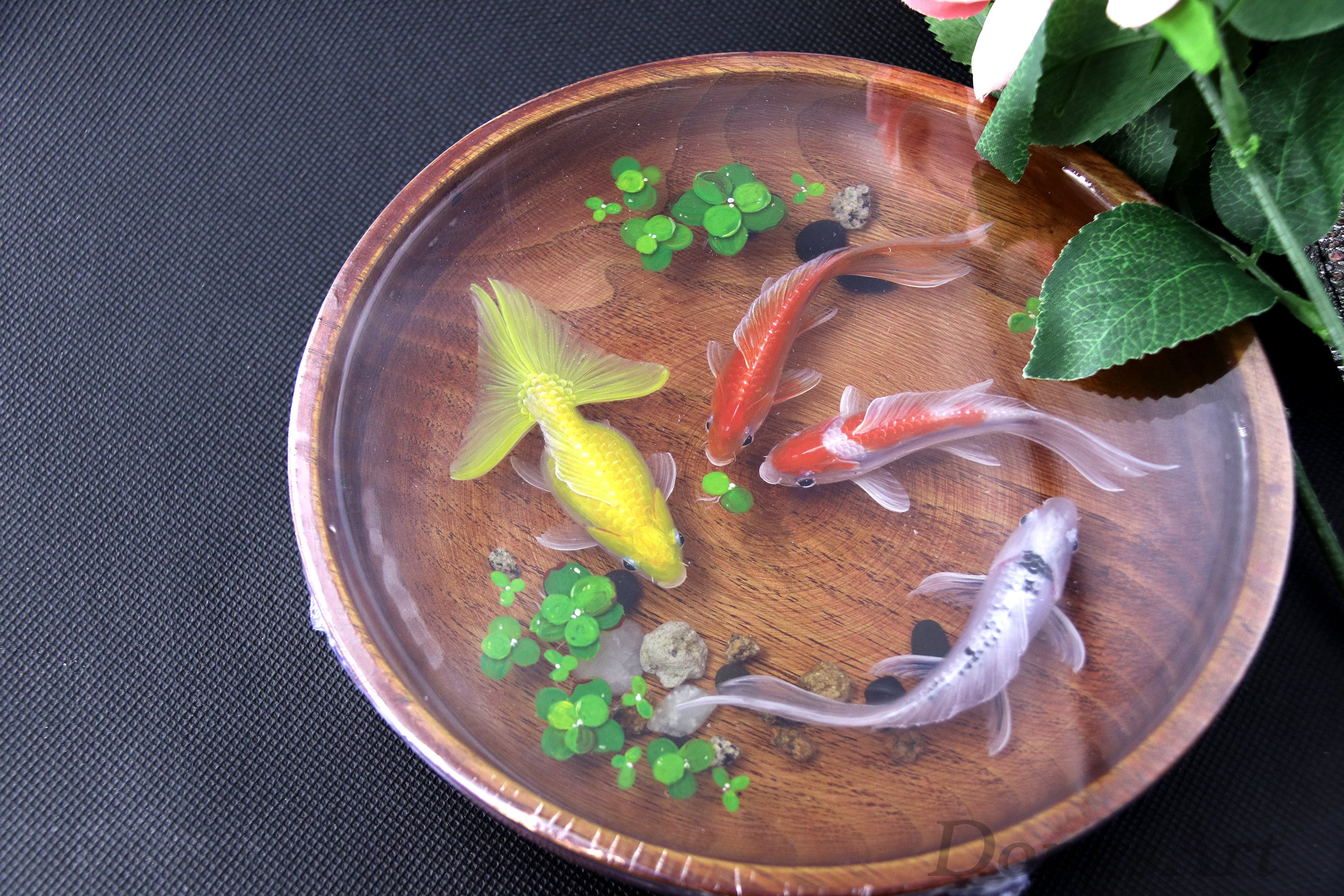 鯉の3D金魚の装飾魚の絵3D樹脂絵画金魚皿、鯉のペア、絵画アート